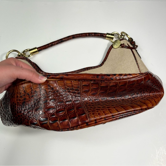 Brahmin Duxbury Peacan Harbor Canvas & Croc Leather Shoulder Bag Magnet Top - Picture 6 of 8